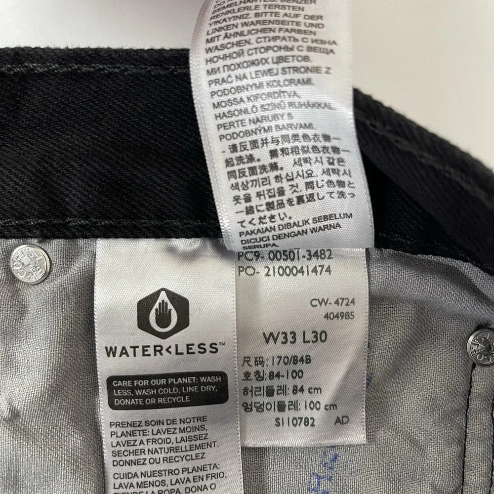 Levis 501 Jeans Mens 33x30 Black Original Button Fly Dark Wash Denim Grunge NEW